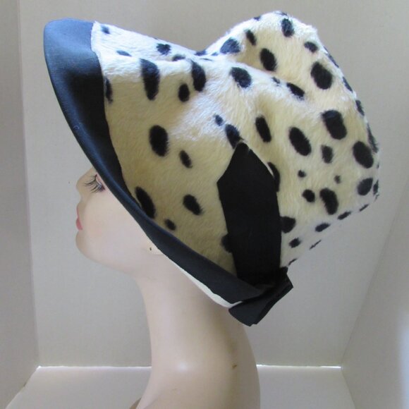 SALE Amazing Vintage Slouch Style Hat Black White Animal Print Made in Italy - Picture 8 of 13
